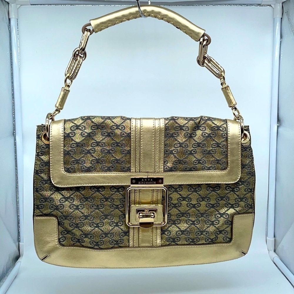 Anya Himdmarch Black Gold trim Metallic bag